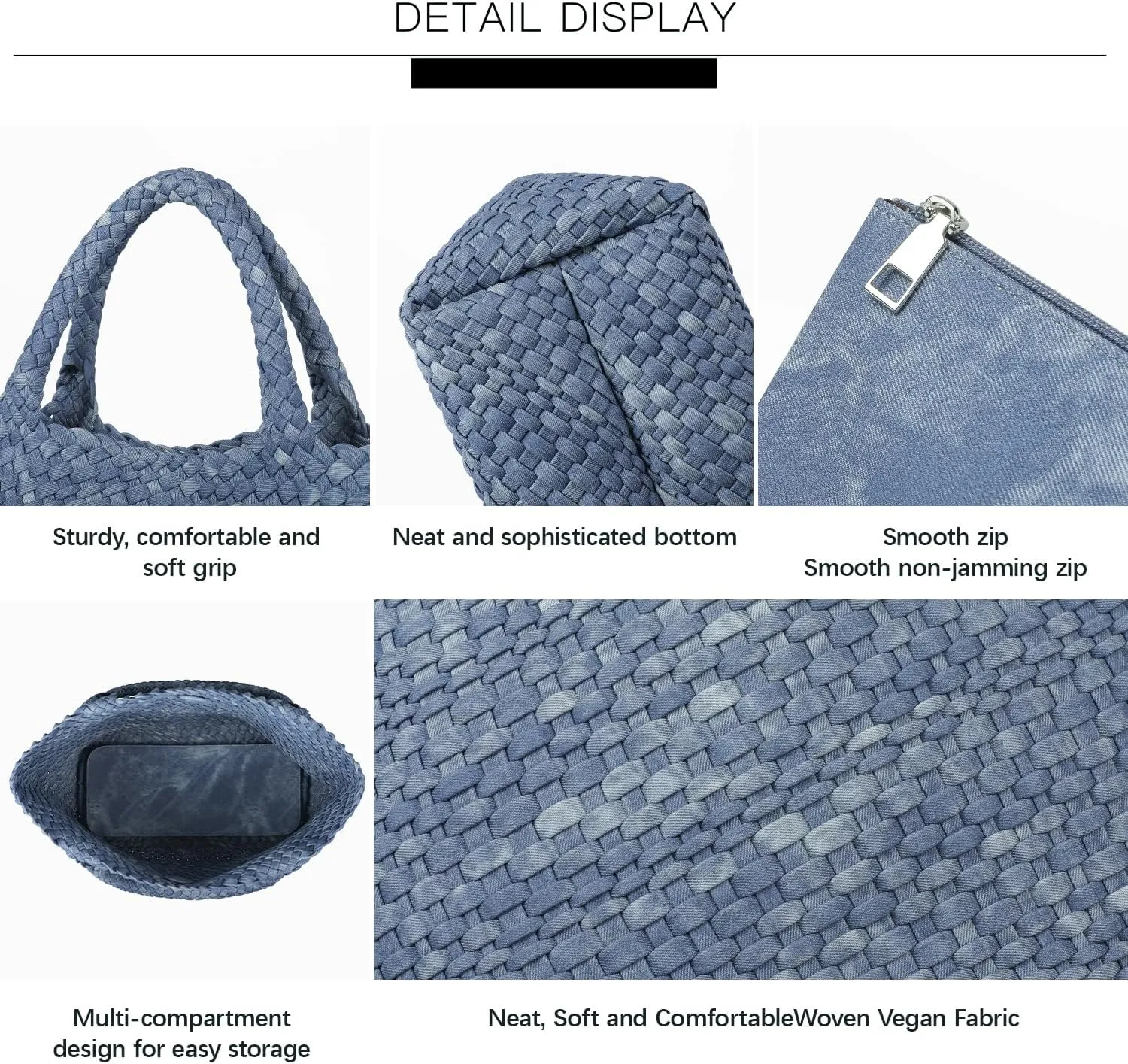 Queenoris Woven Bag for Women, Fashion Top Handle Shoulder Bag Vegan Leather Shopper Bag Large Travel Tote Bag