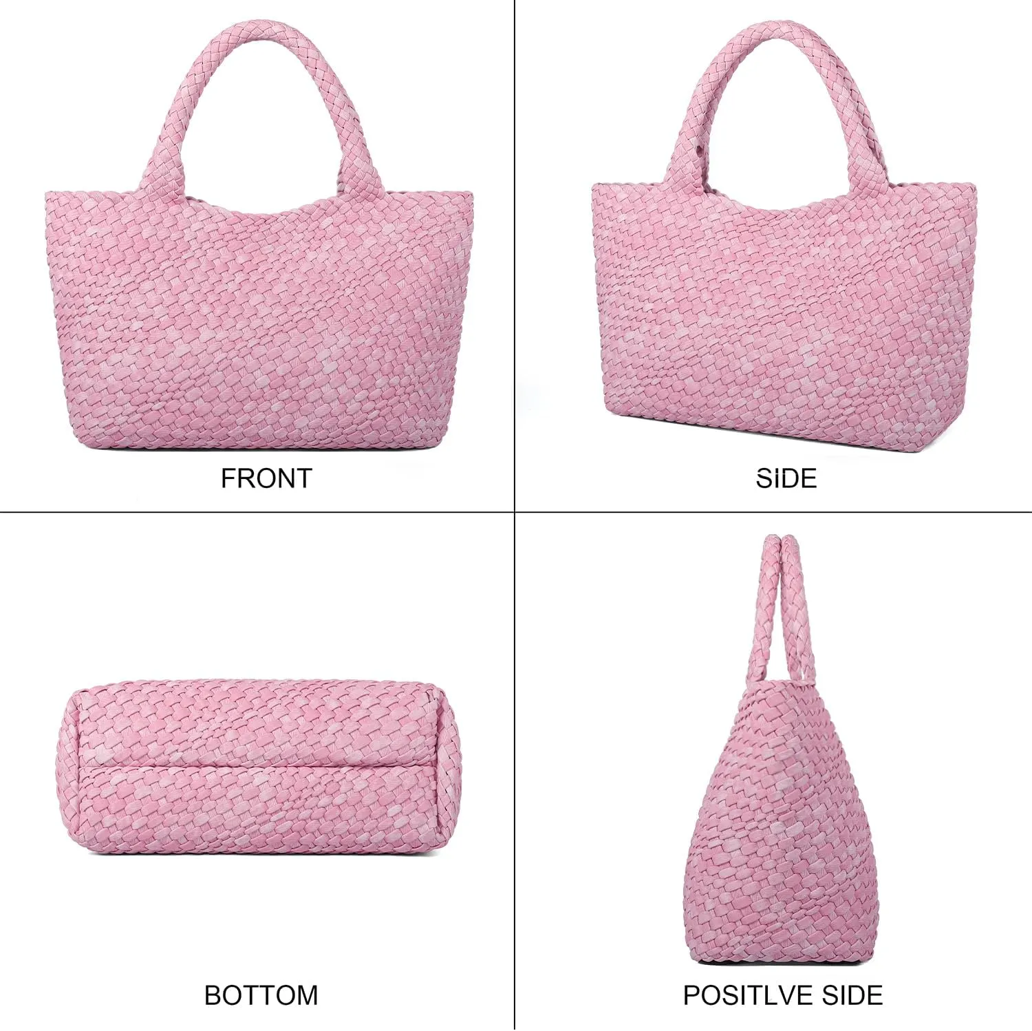 Queenoris Woven Bag for Women, Fashion Top Handle Shoulder Bag Vegan Leather Shopper Bag Large Travel Tote Bag