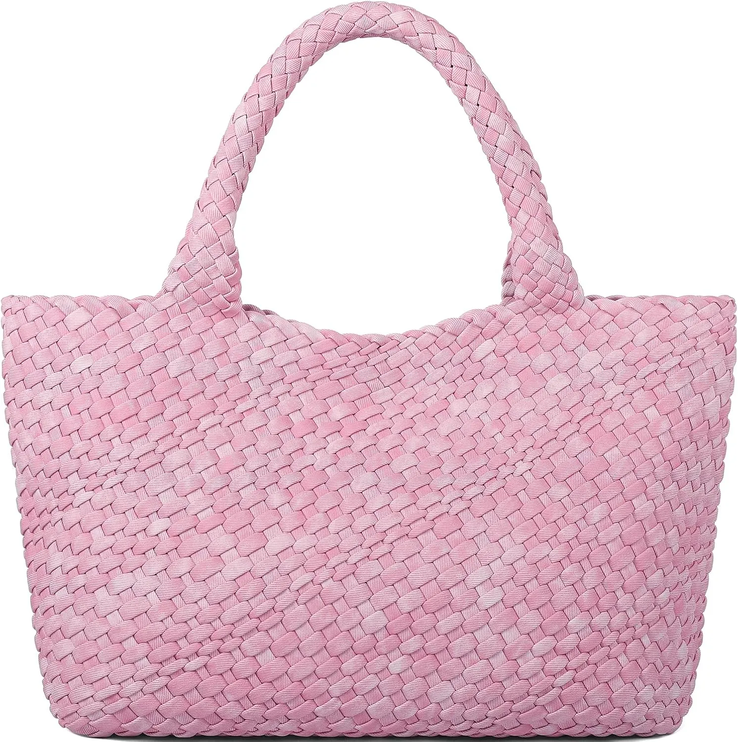 Queenoris Woven Bag for Women, Fashion Top Handle Shoulder Bag Vegan Leather Shopper Bag Large Travel Tote Bag