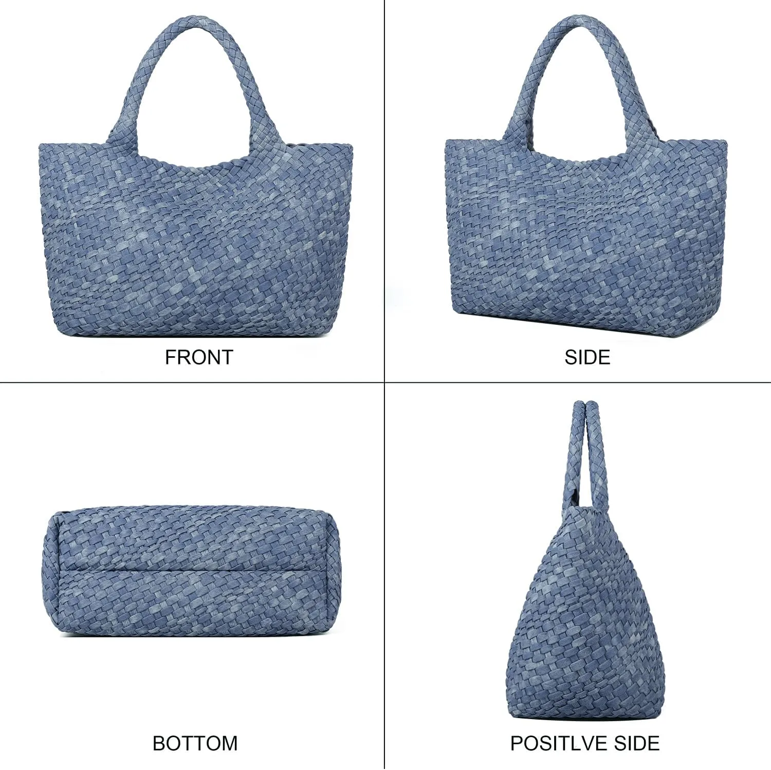 Queenoris Woven Bag for Women, Fashion Top Handle Shoulder Bag Vegan Leather Shopper Bag Large Travel Tote Bag