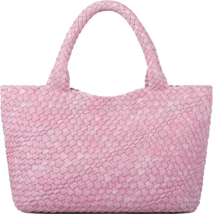 Queenoris Woven Bag for Women, Fashion Top Handle Shoulder Bag Vegan Leather Shopper Bag Large Travel Tote Bag
