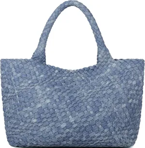 Queenoris Woven Bag for Women, Fashion Top Handle Shoulder Bag Vegan Leather Shopper Bag Large Travel Tote Bag