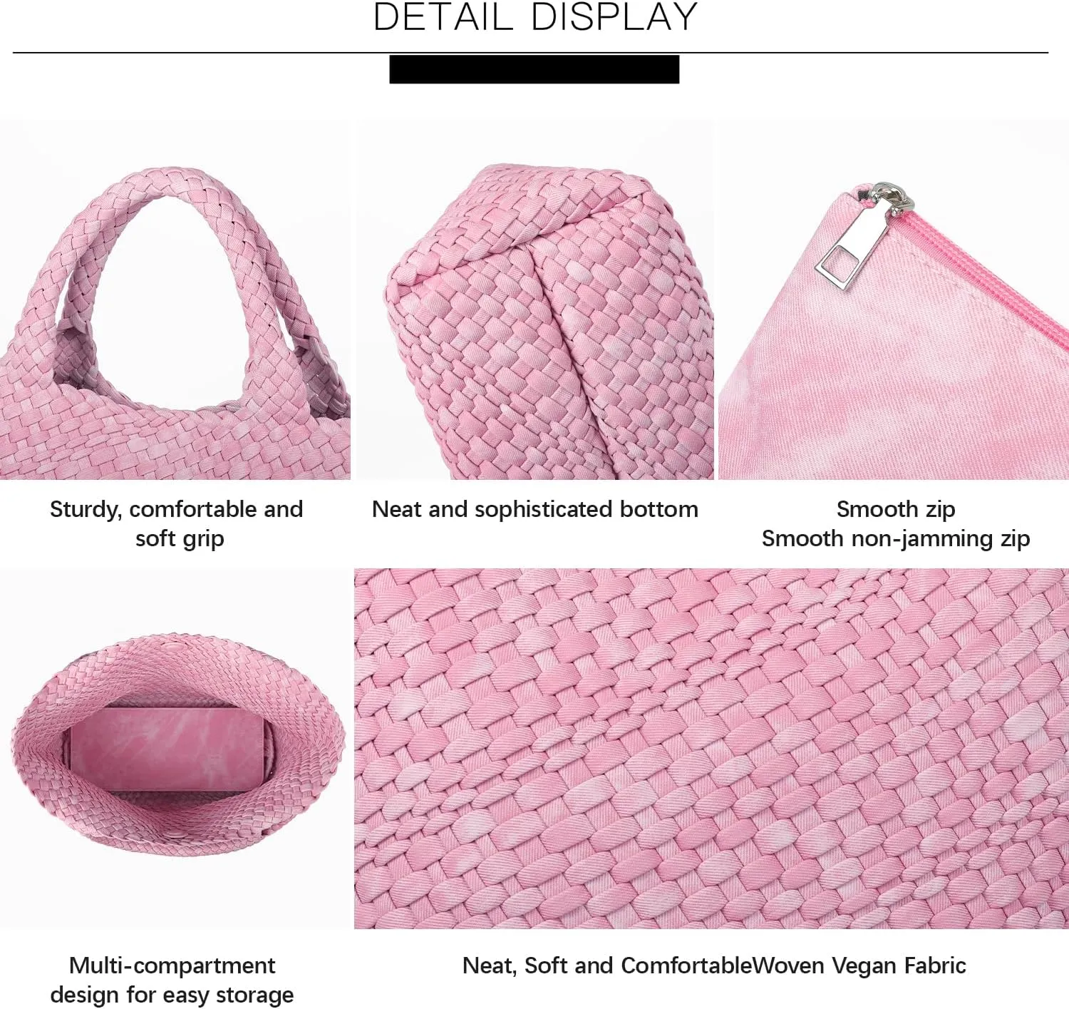 Queenoris Woven Bag for Women, Fashion Top Handle Shoulder Bag Vegan Leather Shopper Bag Large Travel Tote Bag