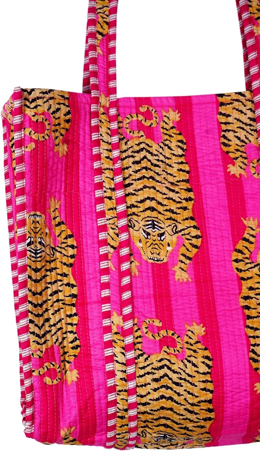 Quilted Cotton Hand printed Reversible Large multicolor cotton Tote Bag,Indian Handmade Block Printed Tote Bag Women Handbag