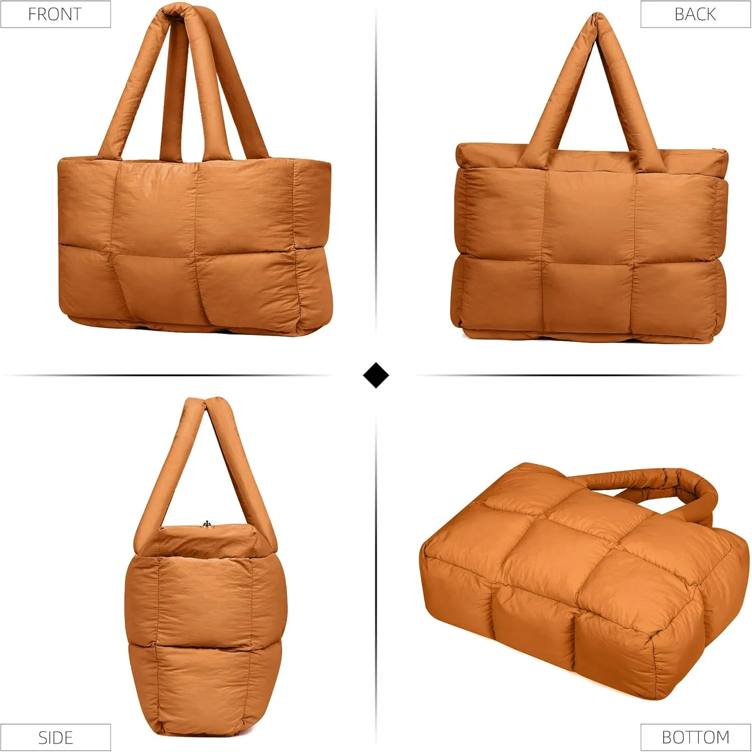 Quilted Puffer Tote Bag for Women Soft Puffy Handbags Purse Soft Lightweight Shoulder Bag