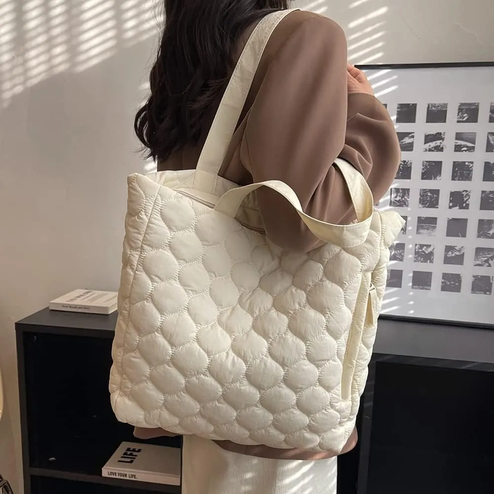 Quilted Shoulder Bag Large Capacity Winter Ladies Shopper Bag Fashion Cotton-Padded Nylon Elegant Soft Portable fo