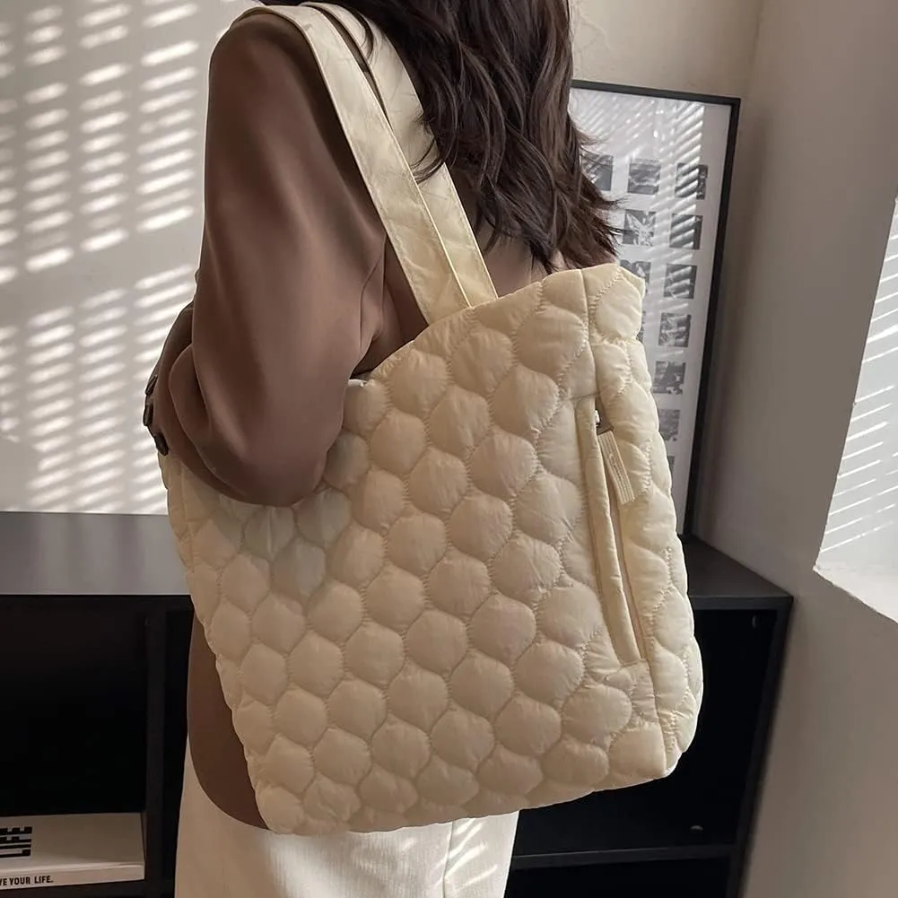 Quilted Shoulder Bag Large Capacity Winter Ladies Shopper Bag Fashion Cotton-Padded Nylon Elegant Soft Portable fo
