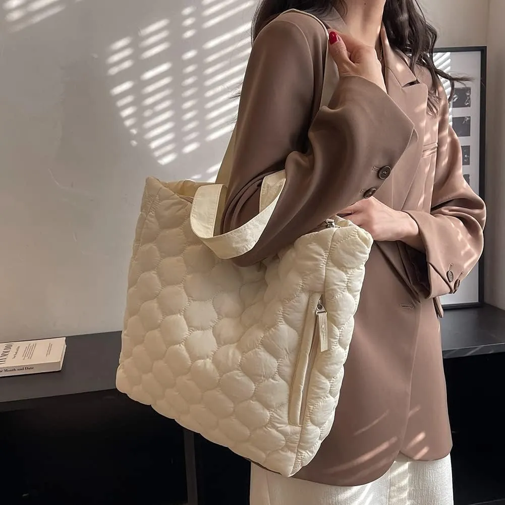 Quilted Shoulder Bag Large Capacity Winter Ladies Shopper Bag Fashion Cotton-Padded Nylon Elegant Soft Portable fo