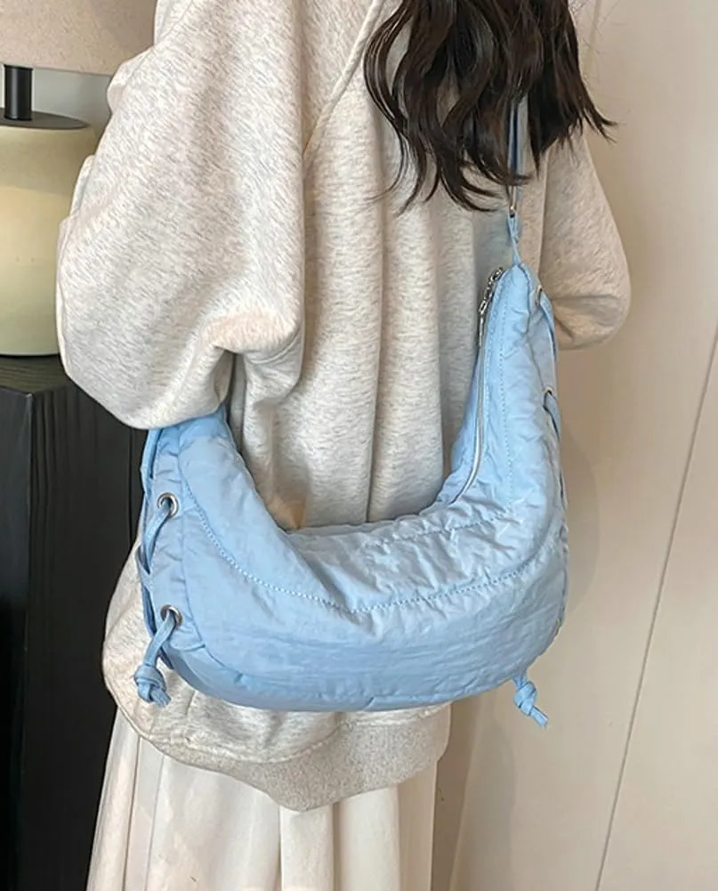 Quilted Shoulder Crossbody Bags for Women Large Tote Bag Puffy Dumpling Purse Handbag Satchel with Drawstring