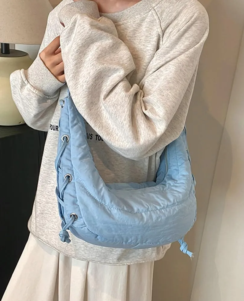 Quilted Shoulder Crossbody Bags for Women Large Tote Bag Puffy Dumpling Purse Handbag Satchel with Drawstring