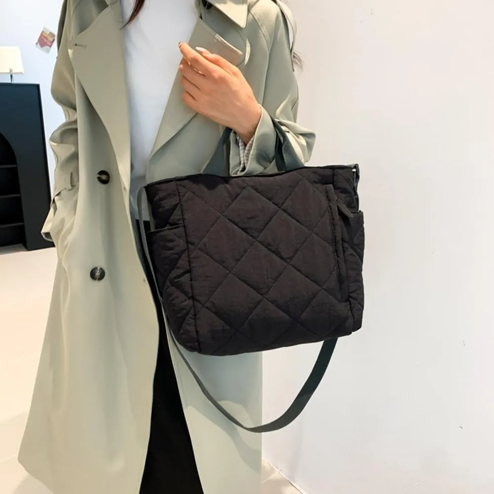 Quilted Tote Bag for Women Puffer Crossbody Bags Shoulder Handbag Large Cotton Padded Satchels for Work School