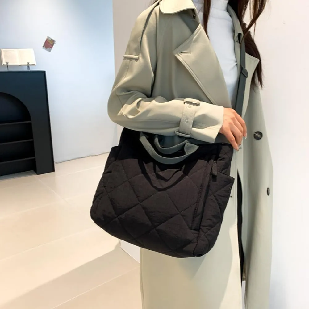 Quilted Tote Bag for Women Puffer Crossbody Bags Shoulder Handbag Large Cotton Padded Satchels for Work School