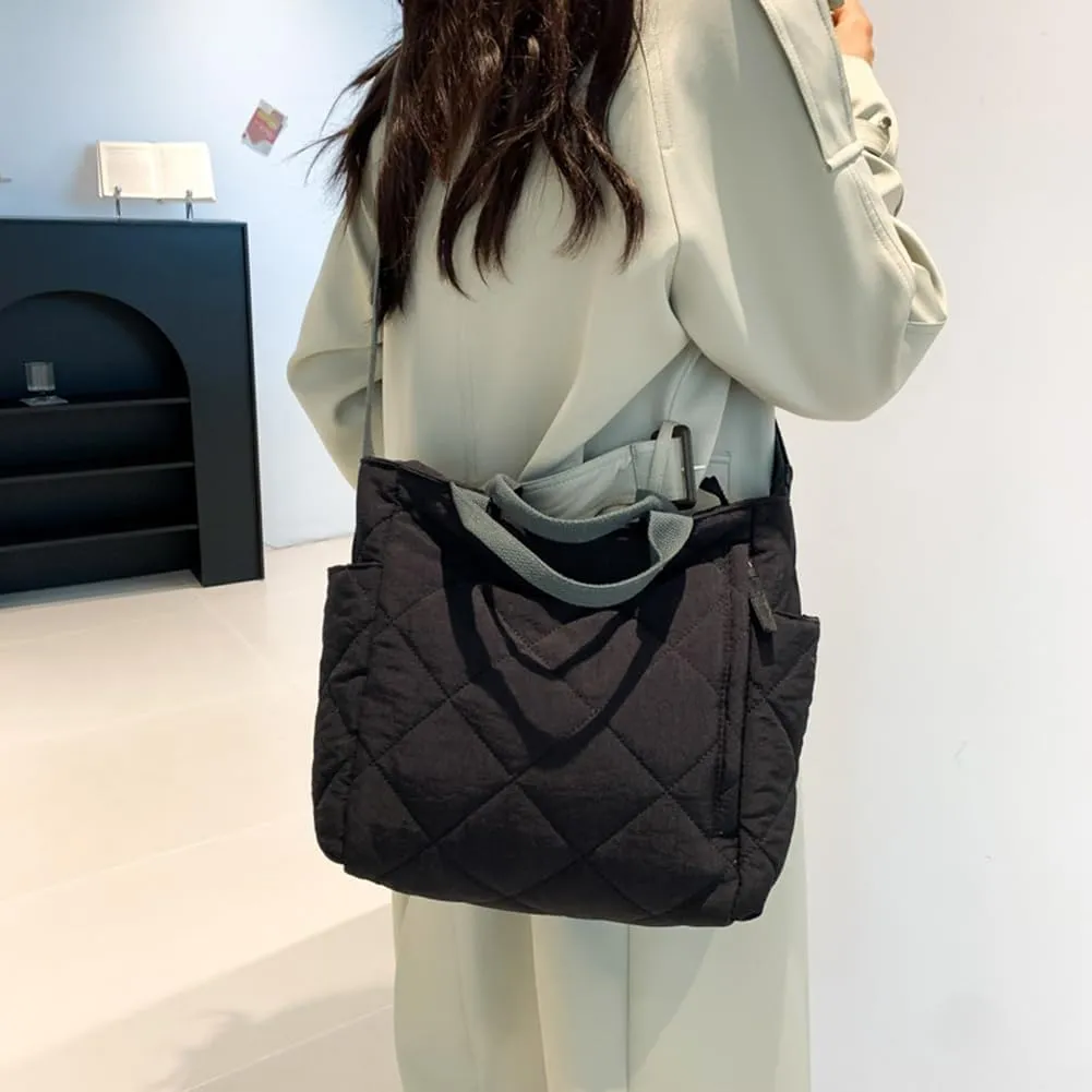 Quilted Tote Bag for Women Puffer Crossbody Bags Shoulder Handbag Large Cotton Padded Satchels for Work School