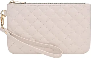 Quilted Wristlet Purse for Women, Vegan Leather Wristlet Pouch Zip Clutch Bag, Evening Clutch Purse with strap