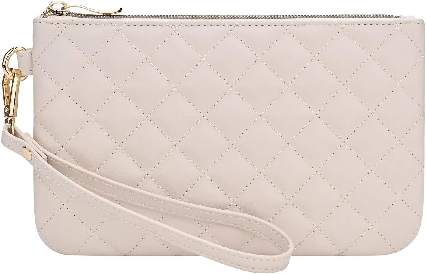 Quilted Wristlet Purse for Women, Vegan Leather Wristlet Pouch Zip Clutch Bag, Evening Clutch Purse with strap