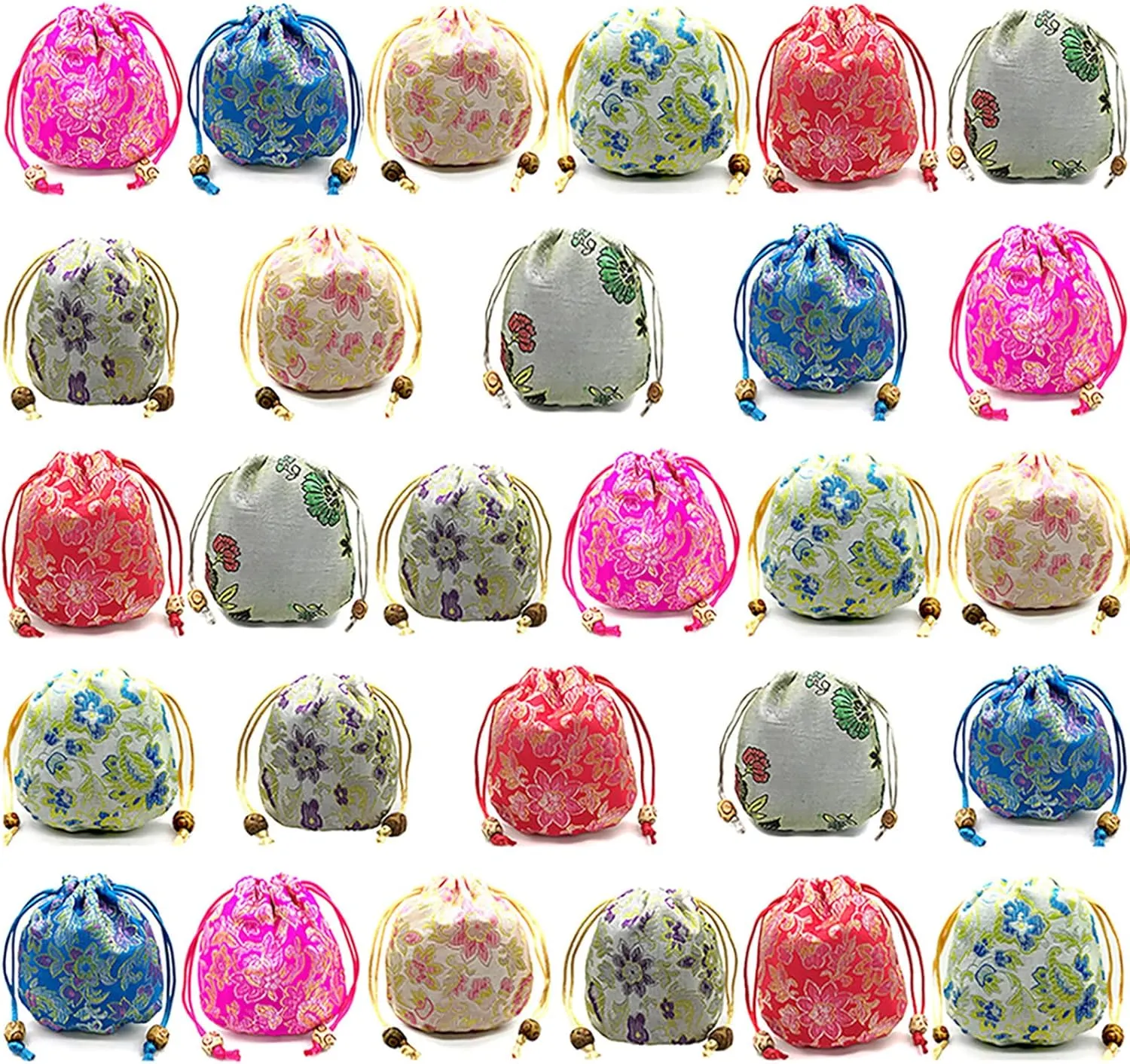 QWERTYUILLL EAVOQLB 28 PCS Brocade Bag Peony Flower Drawstring Jewelry Bracelet Coin Bag