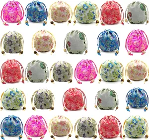 QWERTYUILLL EAVOQLB 28 PCS Brocade Bag Peony Flower Drawstring Jewelry Bracelet Coin Bag