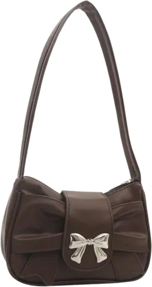 QWINEE Women's Bow Purse Y2k Shoulder Bag Coquette PU Leather Shoulder Bag Small Handbag Purses