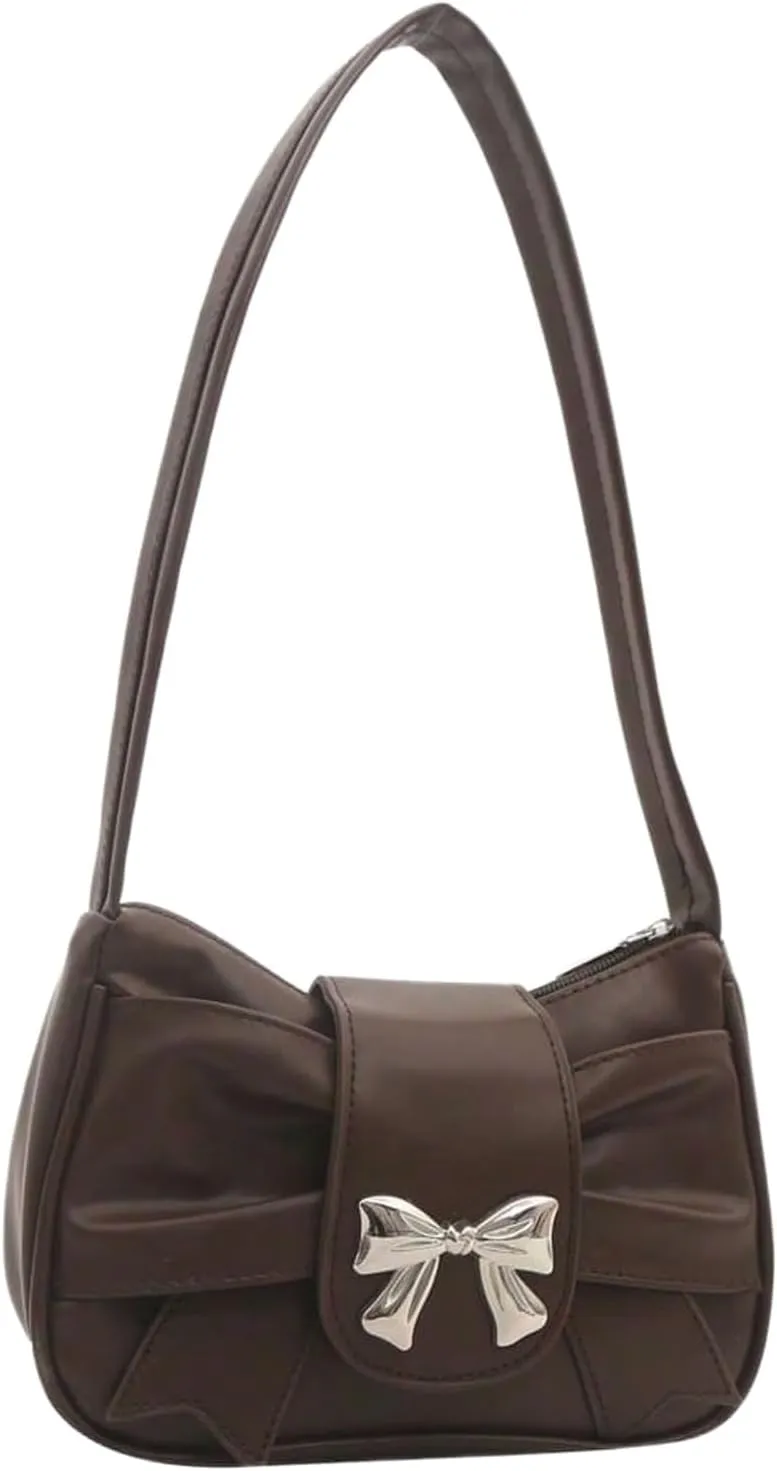 QWINEE Women's Bow Purse Y2k Shoulder Bag Coquette PU Leather Shoulder Bag Small Handbag Purses