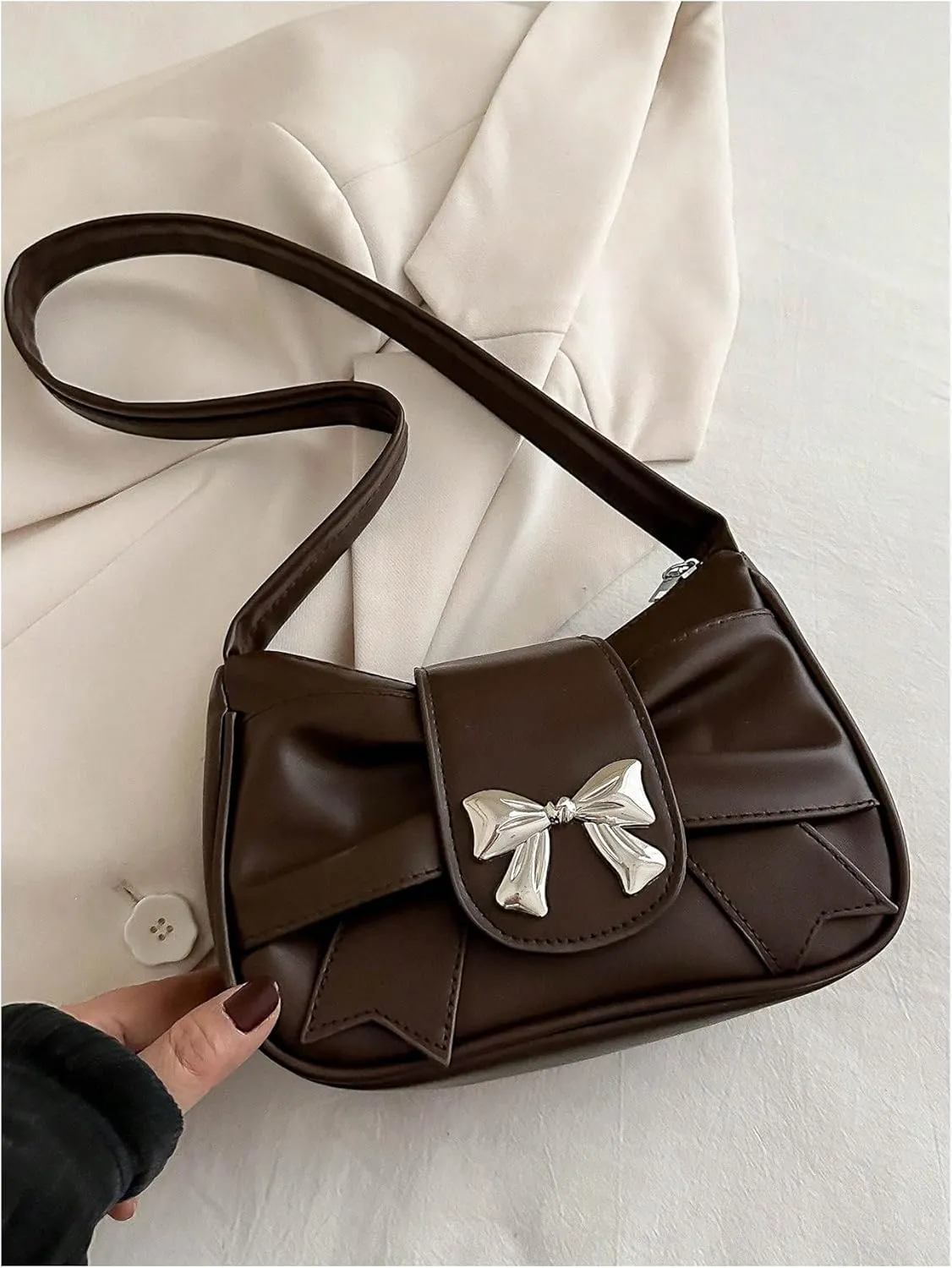QWINEE Women's Bow Purse Y2k Shoulder Bag Coquette PU Leather Shoulder Bag Small Handbag Purses