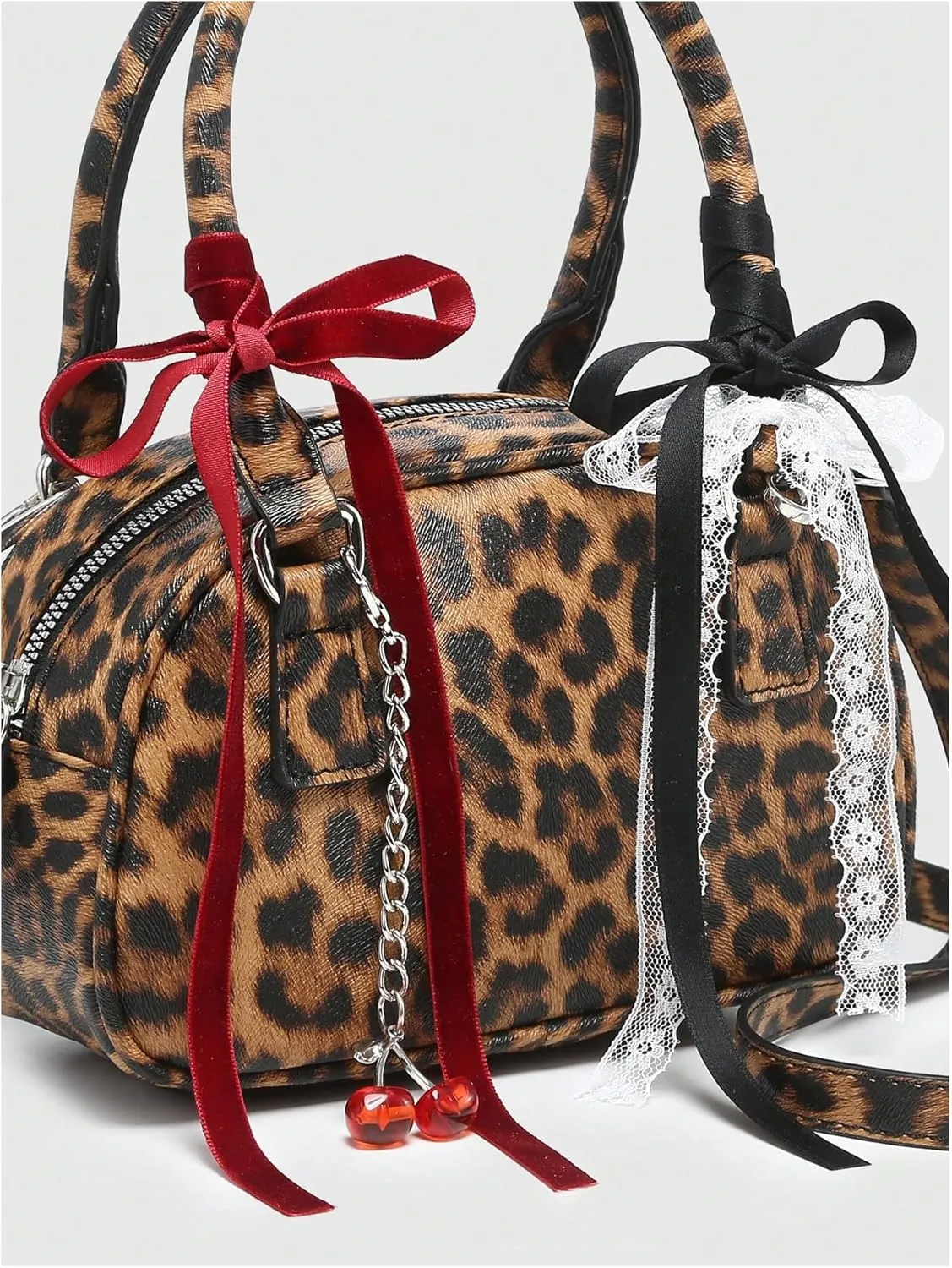 QWINEE Women's Y2K Cherry Pearl Crossbody Bags Cute Bow Clutch Purse Square Bag Top Handle Faux PU Leather Handbags