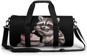 Raccoon And Cake Travel Duffel Bag Gym Bags Sports Tote Shoulder Weekender Handbag for Men Women