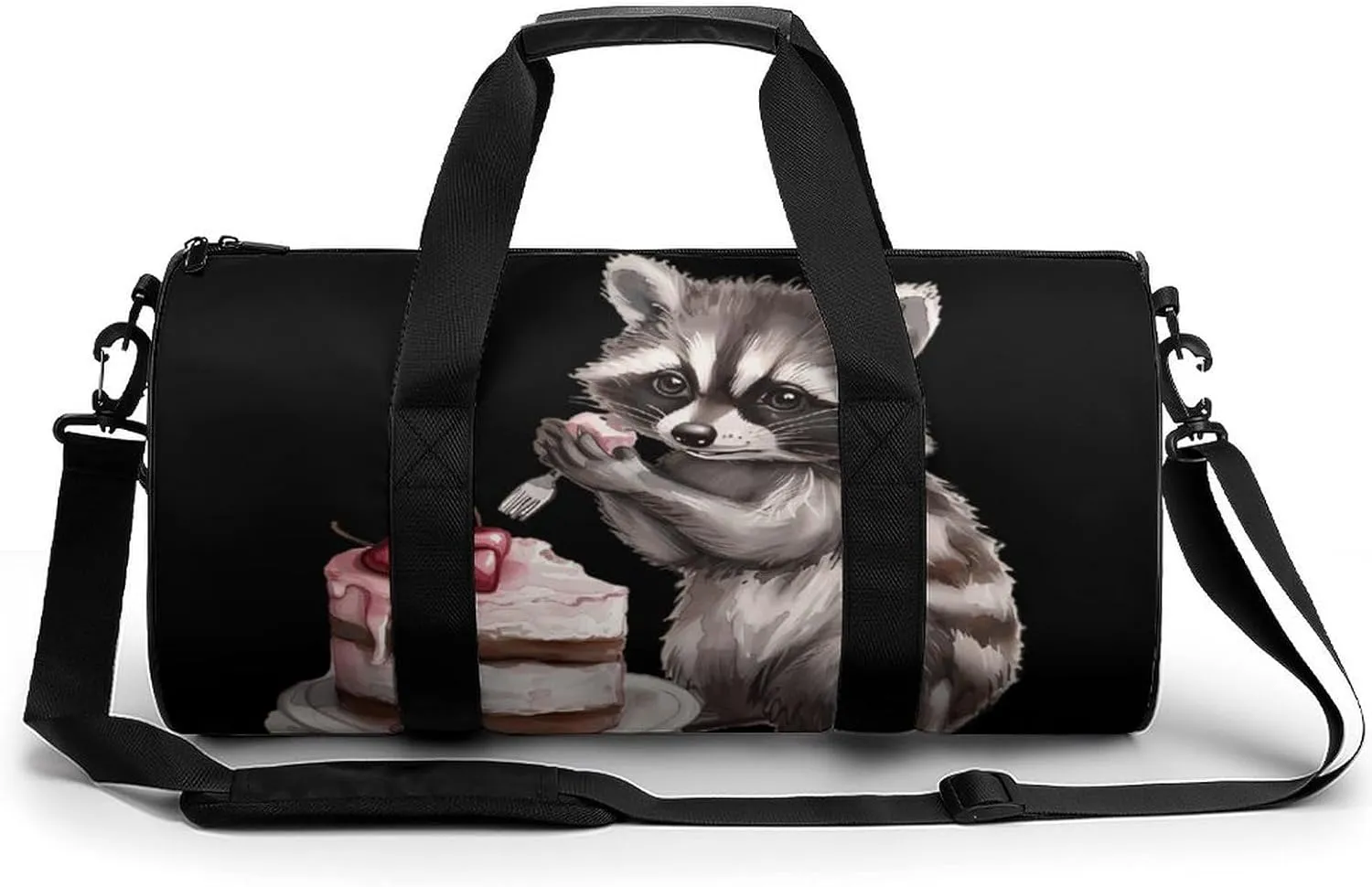 Raccoon And Cake Travel Duffel Bag Gym Bags Sports Tote Shoulder Weekender Handbag for Men Women