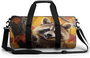 Raccoon in The Fall Leaves Tree Travel Duffel Bag Gym Bags Sports Tote Shoulder Weekender Handbag for Men Women