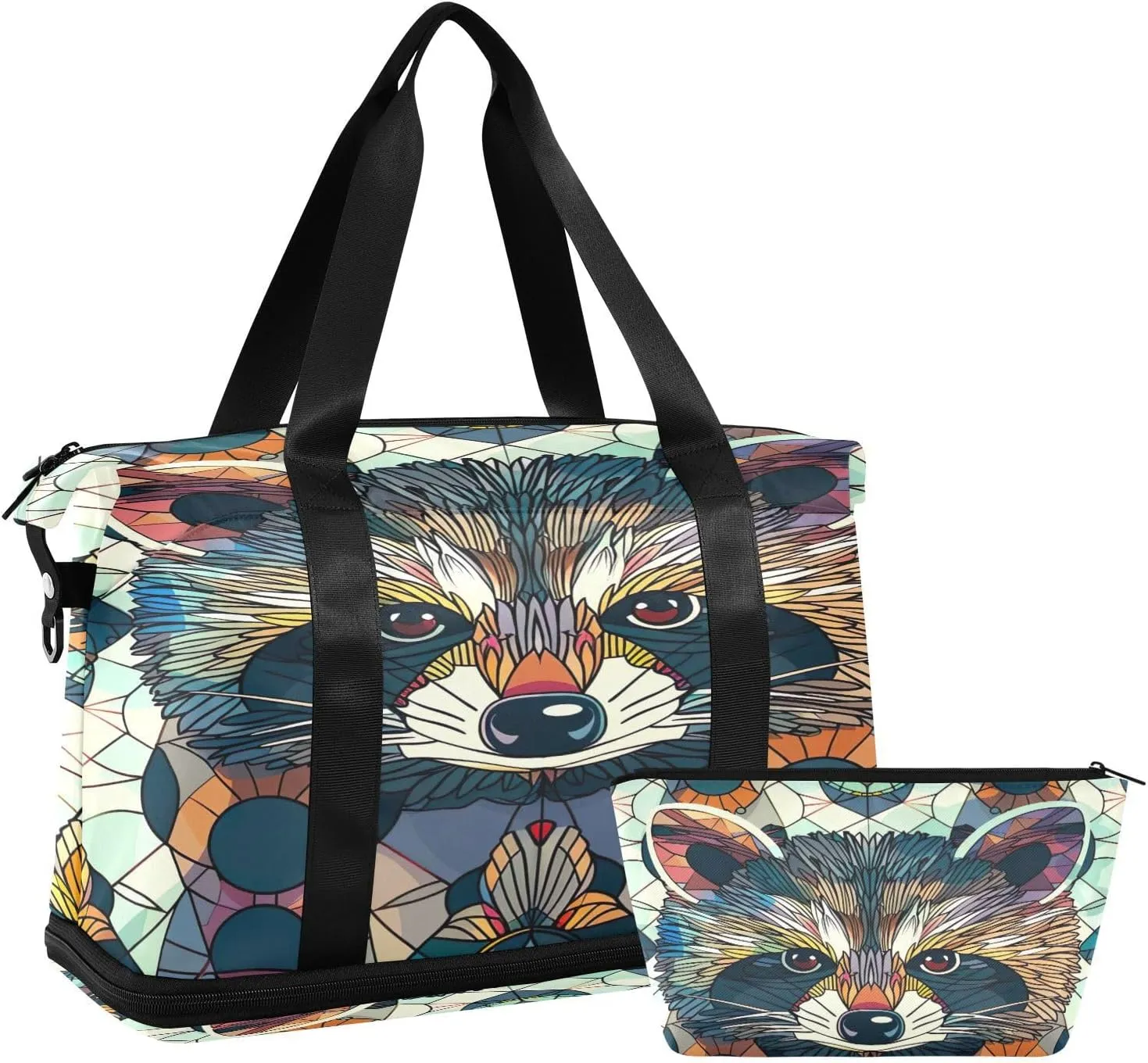 Raccoon Portrait Pattern Duffel Bag Lightweight Carry On Gym Bags for Travel and Weekends, Versatile Overnight Bag with Shoe Compartment