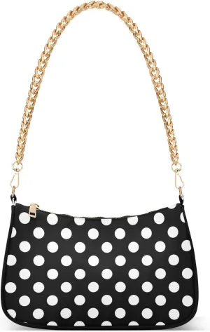 Rainbow Polka Dot Shoulder Bag for Women Fabric Crescent Handbag with Zipper Chain Clutch Purses