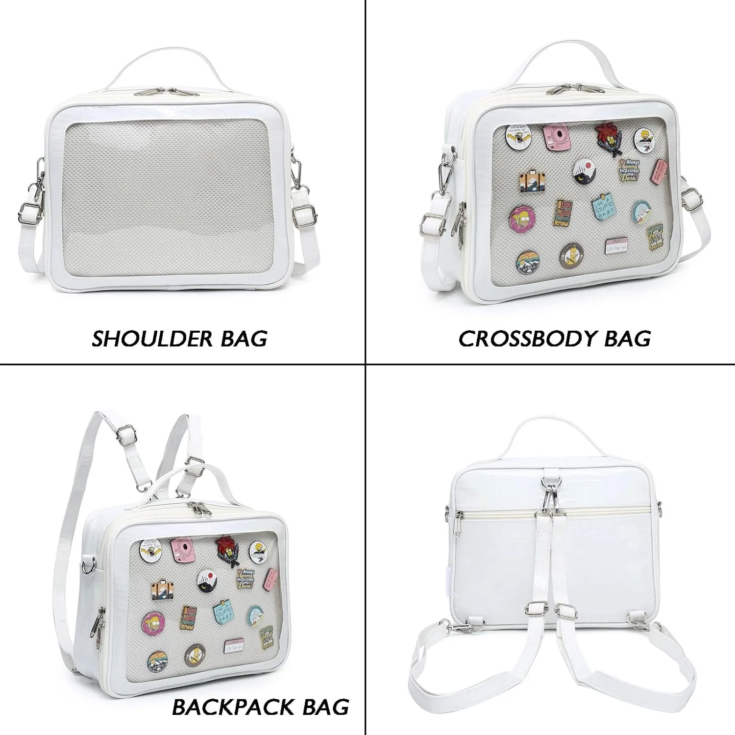RAINBOW SMILE Ita Backpack Crossbody Bag - Kawaii Pin Display Denim PU Messenger Shoulder Bag