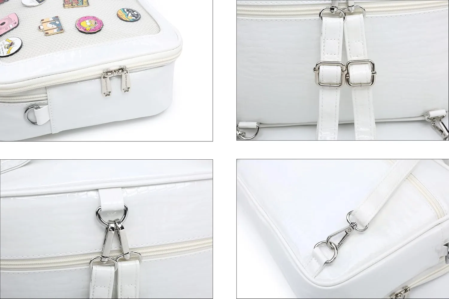 RAINBOW SMILE Ita Backpack Crossbody Bag - Kawaii Pin Display Denim PU Messenger Shoulder Bag