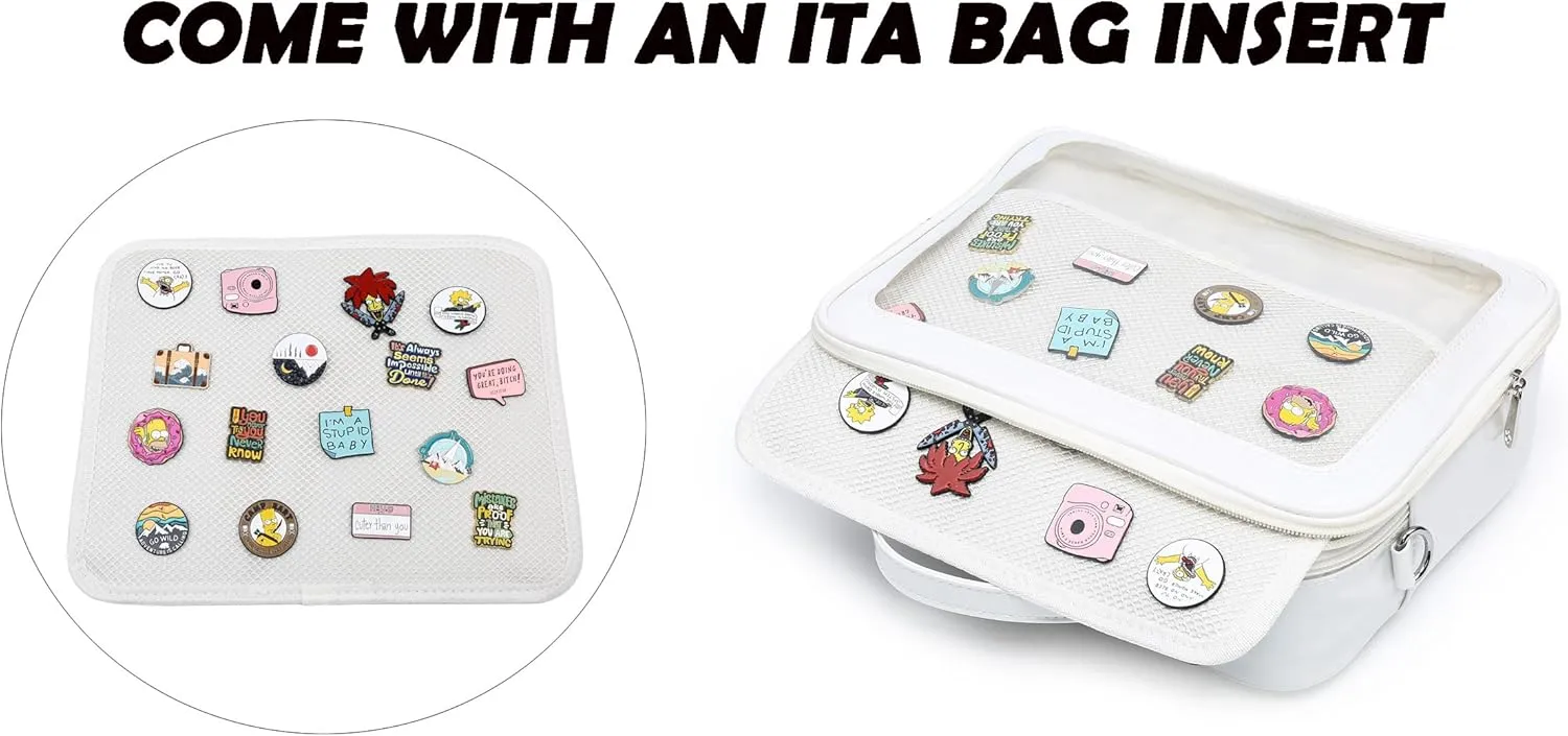RAINBOW SMILE Ita Backpack Crossbody Bag - Kawaii Pin Display Denim PU Messenger Shoulder Bag