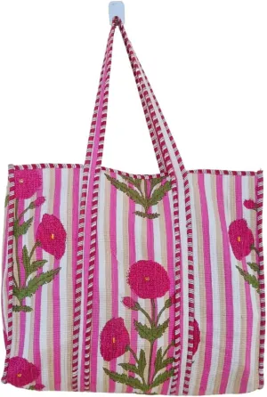 RAJBHOOMI HANDICRAFTS Women Floral Tote Hand Bag - Lightweight Travel Bag Purse Cotton Shoulder Tote Bag For Shopping Grocery & Beach Bag