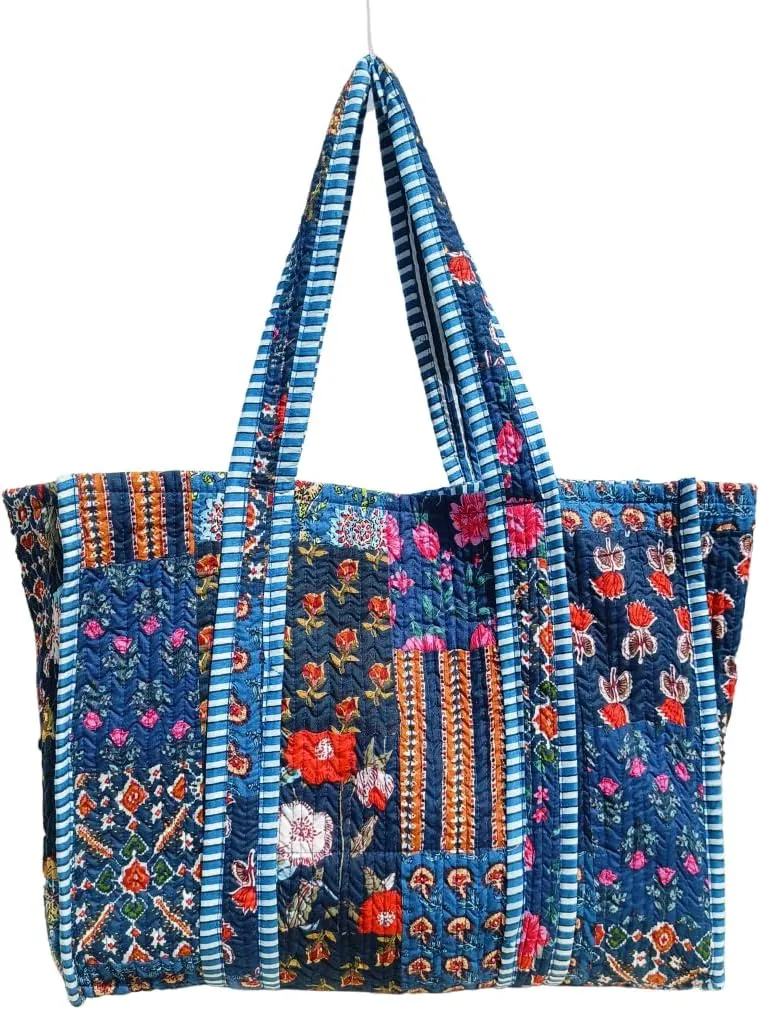 RAJBHOOMI HANDICRAFTS Women Floral Tote Hand Bag - Lightweight Travel Bag Purse Cotton Shoulder Tote Bag For Shopping Grocery & Beach Bag