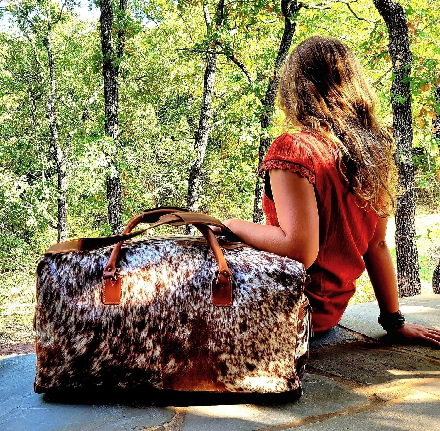 Ranch Junkie Highlands Large Genuine Cowhide Weekender Cowhide Duffel (Brown Cowhide)