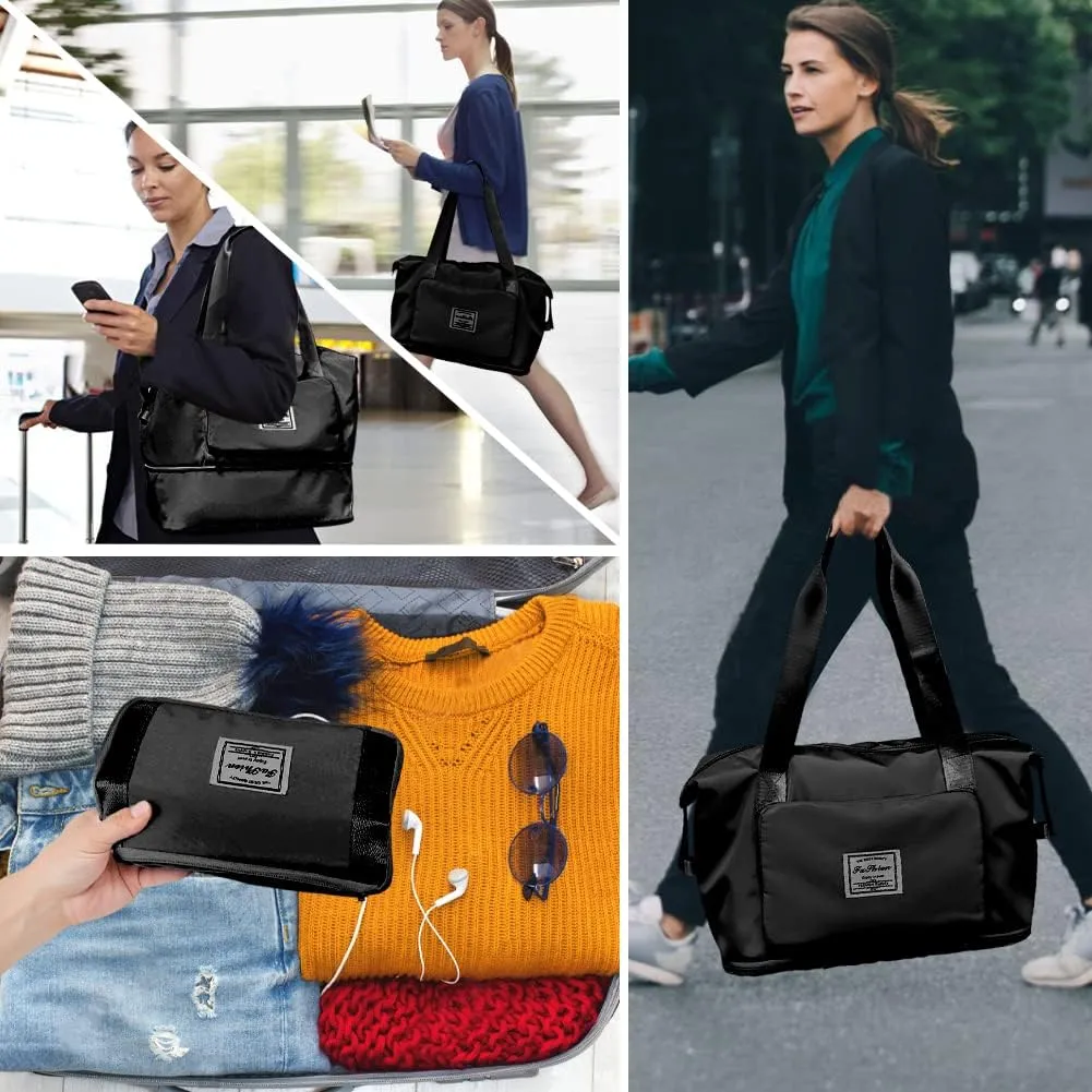 Ranslen Large Capacity Folding Travel Bag,Expansion Travel Duffel Bag with Dry and Wet Separation Portable Travel Duffel Bag