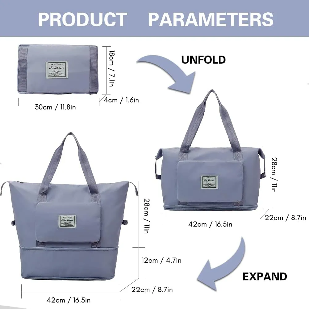 Ranslen Large Capacity Folding Travel Bag,Expansion Travel Duffel Bag with Dry and Wet Separation Portable Travel Duffel Bag