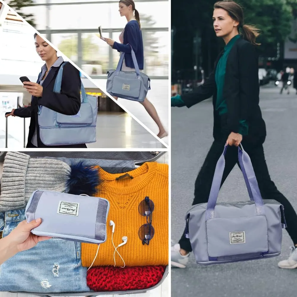 Ranslen Large Capacity Folding Travel Bag,Expansion Travel Duffel Bag with Dry and Wet Separation Portable Travel Duffel Bag