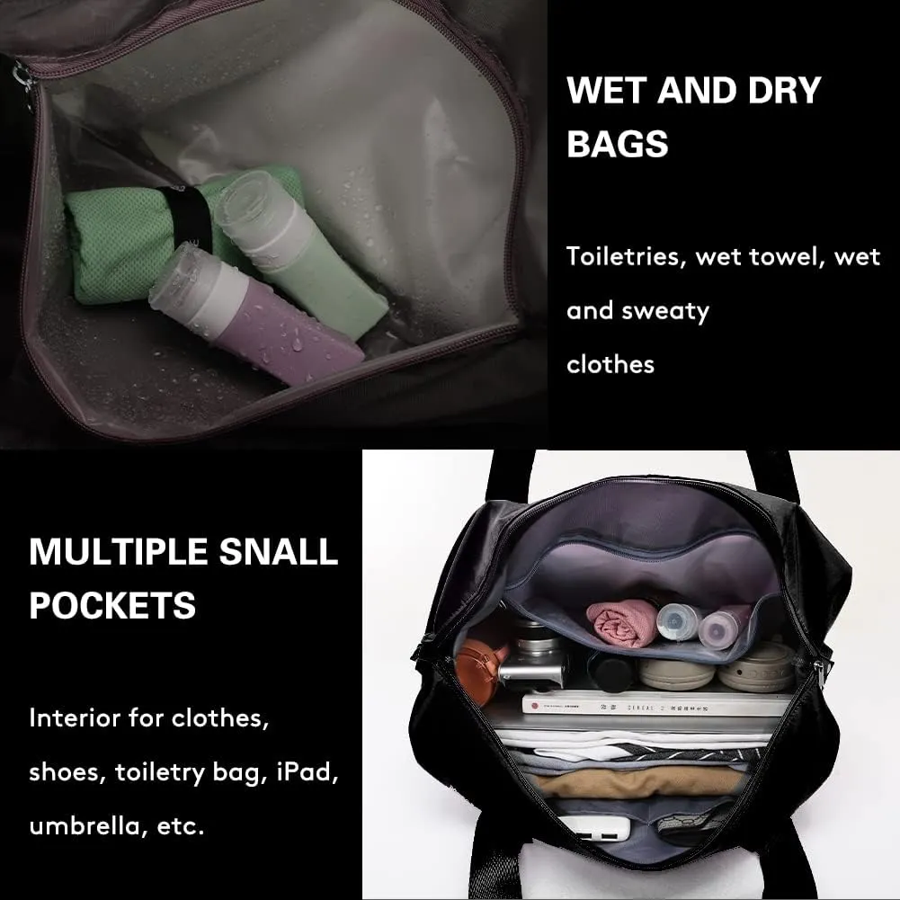 Ranslen Large Capacity Folding Travel Bag,Expansion Travel Duffel Bag with Dry and Wet Separation Portable Travel Duffel Bag