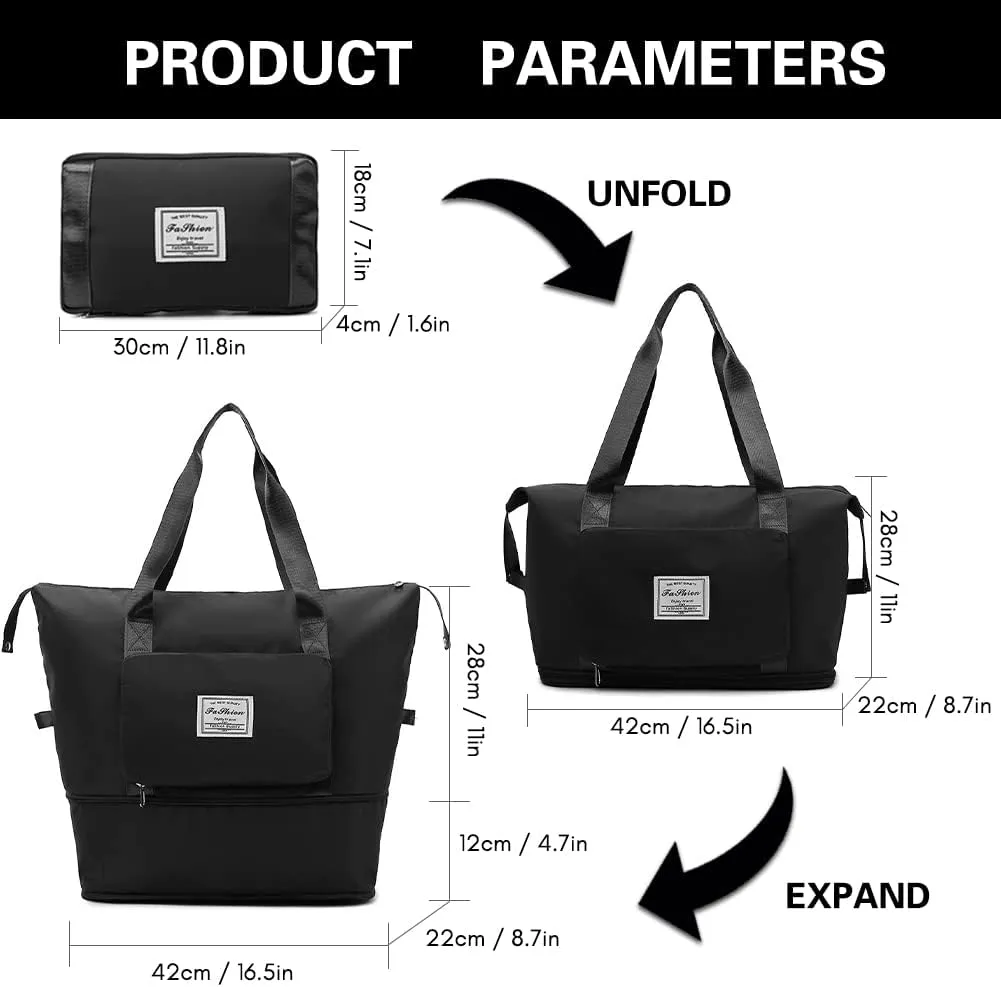 Ranslen Large Capacity Folding Travel Bag,Expansion Travel Duffel Bag with Dry and Wet Separation Portable Travel Duffel Bag
