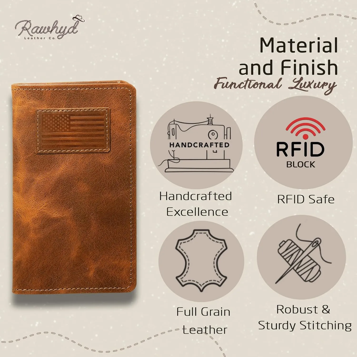 RAW HYD Full-Grain Leather Long Wallet for Men - Classic Bifold Western Wallet for Men - Minimalist Cowboy Wallets for Men - Rodeo wallets for men - Checkbook Cover & Gift for Him