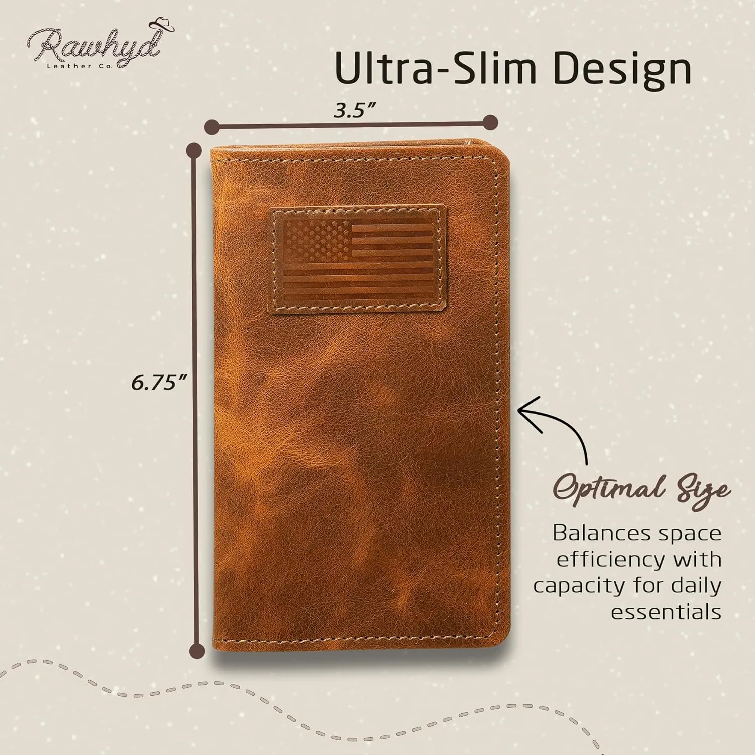 RAW HYD Full-Grain Leather Long Wallet for Men - Classic Bifold Western Wallet for Men - Minimalist Cowboy Wallets for Men - Rodeo wallets for men - Checkbook Cover & Gift for Him