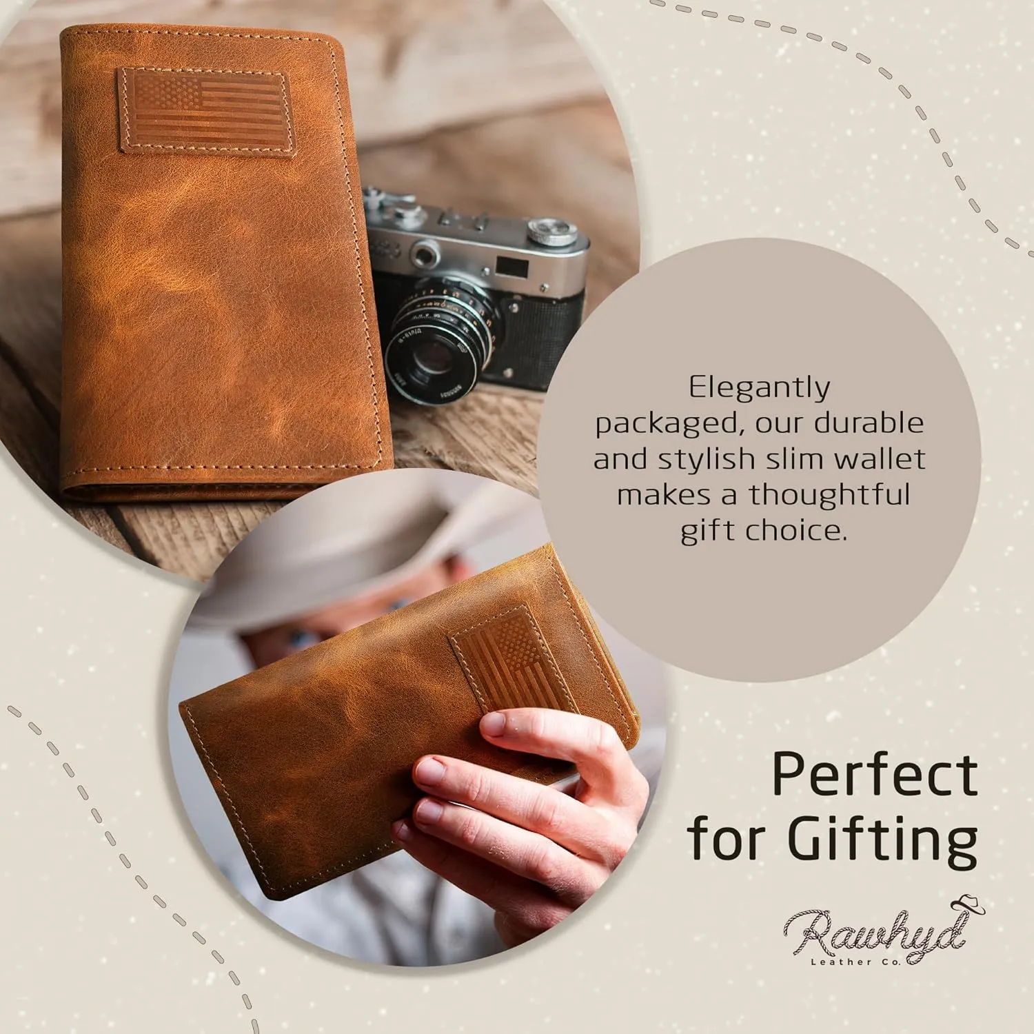 RAW HYD Full-Grain Leather Long Wallet for Men - Classic Bifold Western Wallet for Men - Minimalist Cowboy Wallets for Men - Rodeo wallets for men - Checkbook Cover & Gift for Him