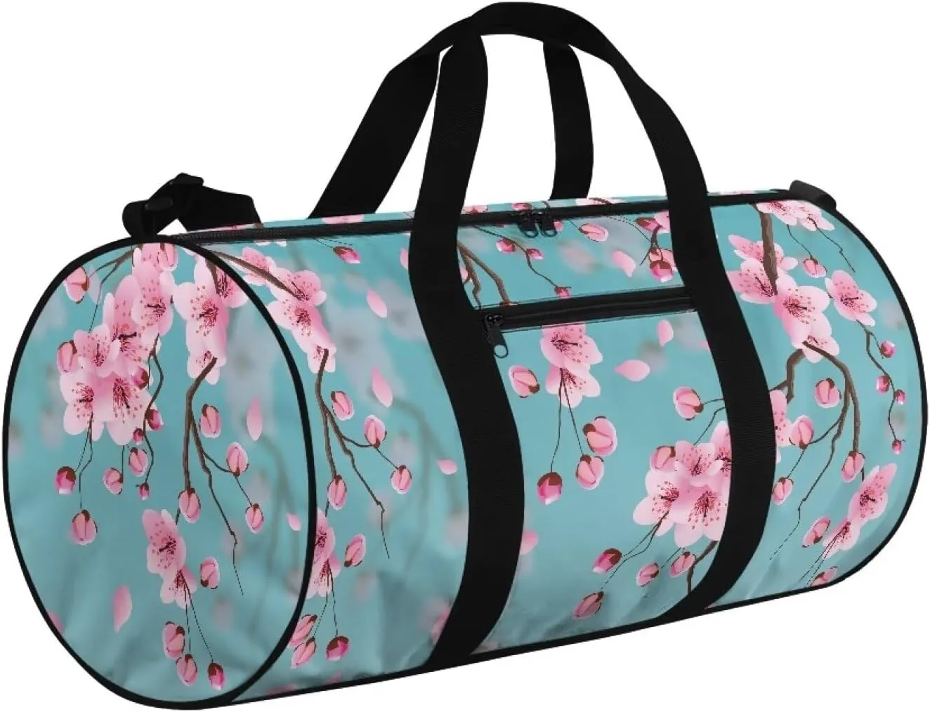 Rchsmod Blue Cherry Blossom Print Duffel Bag for Women Waterproof Gym Bag Large Capacity Travel Duffel Bag with Front Zipper Pocket Overnight Crossbody Bag with Adjustable Shoulder Strap for Gym