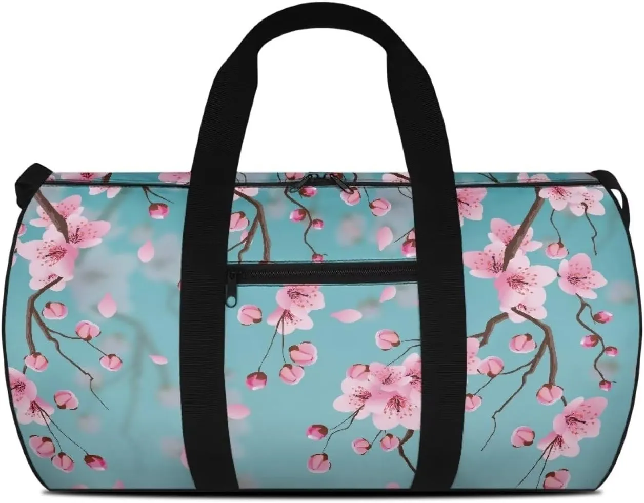 Rchsmod Blue Cherry Blossom Print Duffel Bag for Women Waterproof Gym Bag Large Capacity Travel Duffel Bag with Front Zipper Pocket Overnight Crossbody Bag with Adjustable Shoulder Strap for Gym