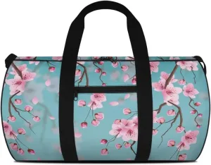 Rchsmod Blue Cherry Blossom Print Duffel Bag for Women Waterproof Gym Bag Large Capacity Travel Duffel Bag with Front Zipper Pocket Overnight Crossbody Bag with Adjustable Shoulder Strap for Gym