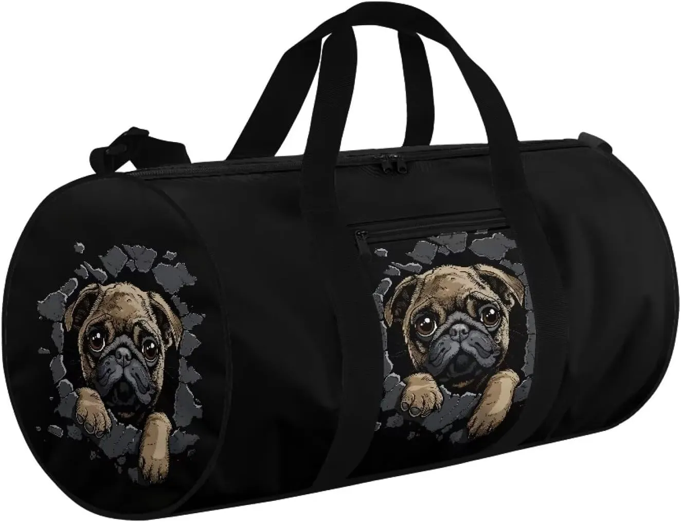 Rchsmod Pug Dog Print Gym Bag for Men Women 3D Design Travel Duffel Bag Tear Resistant Duffel Bag Lightweight Weekender Overnight Tote Bag Zipper Sports Equipment Organizer for Gym Travel Fitness