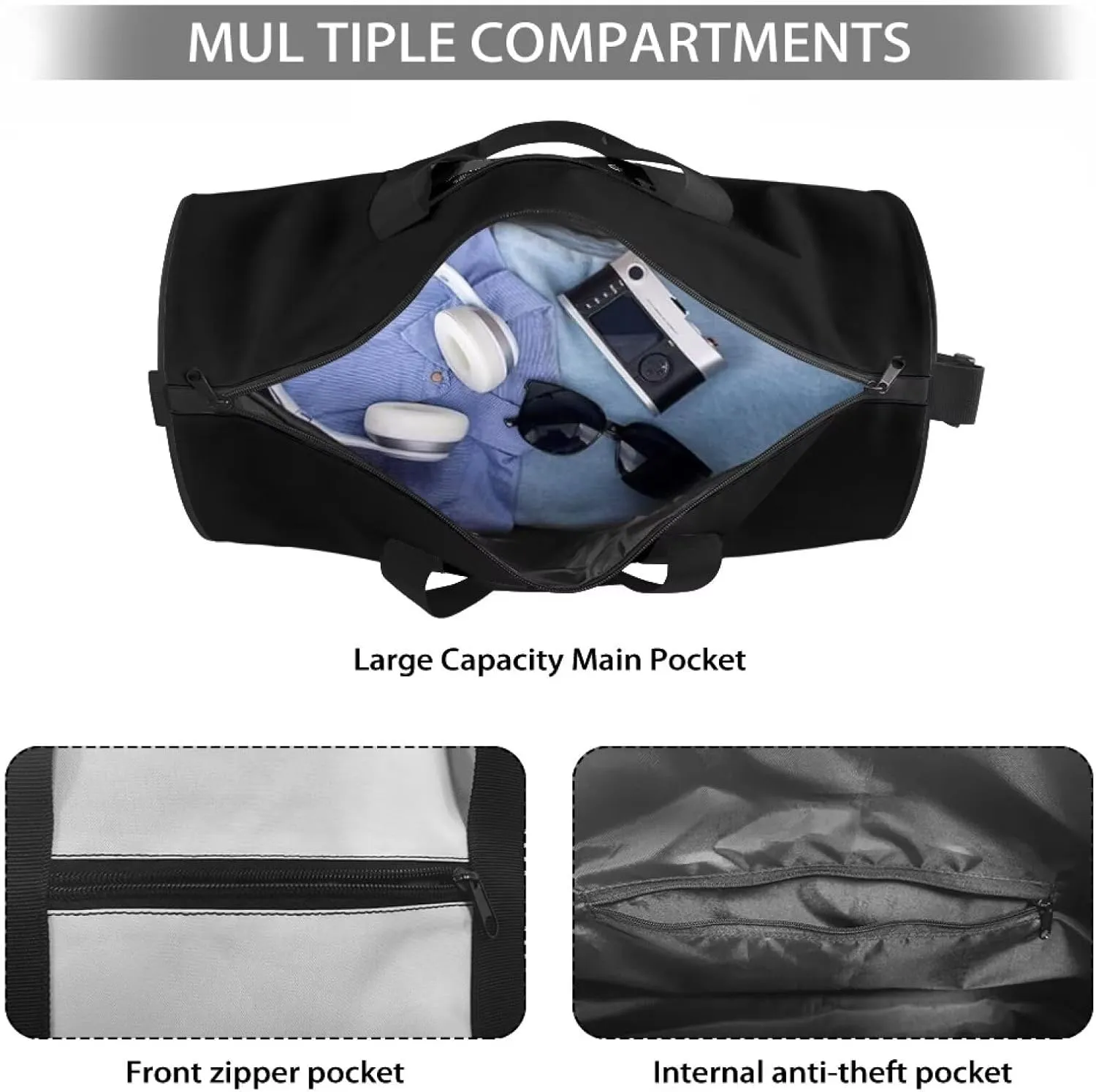 Rchsmod Pug Dog Print Gym Bag for Men Women 3D Design Travel Duffel Bag Tear Resistant Duffel Bag Lightweight Weekender Overnight Tote Bag Zipper Sports Equipment Organizer for Gym Travel Fitness