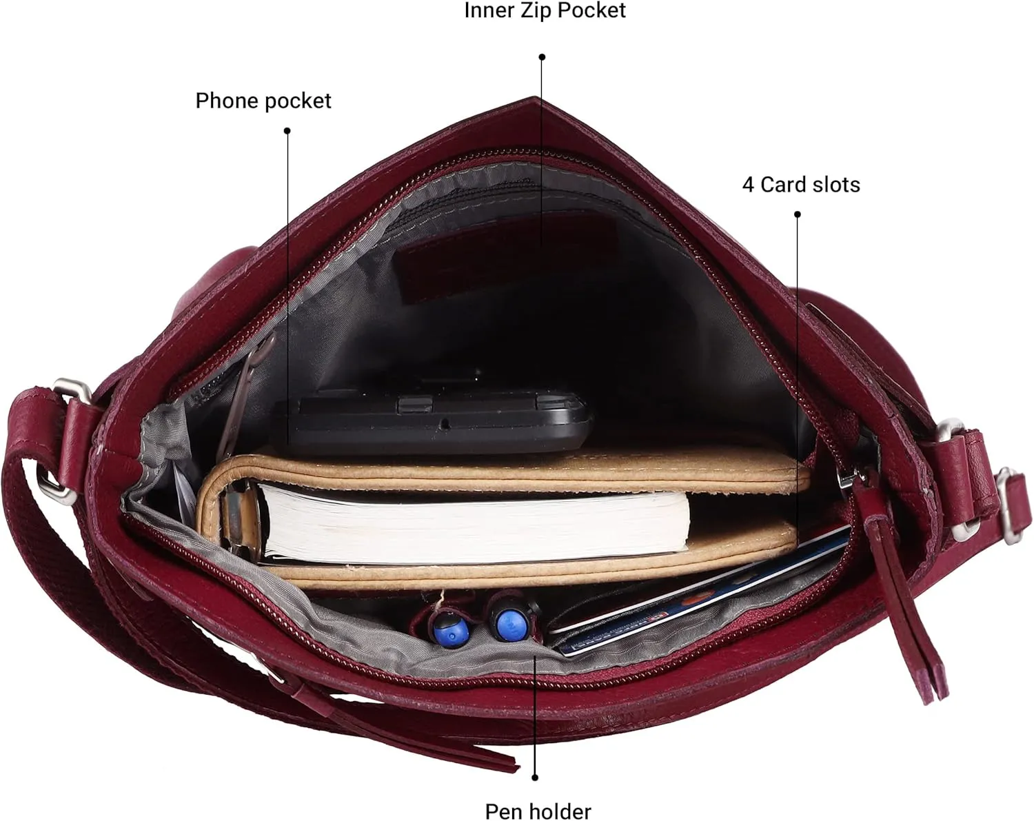 Real Leather Soft Small Womens Crossbody Handbags & Purses - Premium Sling Crossover Shoulder Bag